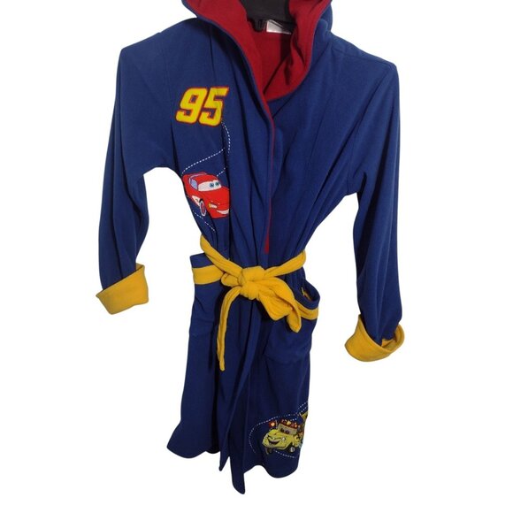 Disney Store Y2K Cars Pixar Youth Hooded Robe M Pants 7 Blue Lightning McQueen - Picture 2 of 15
